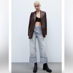 Zara Brown Leather-Look Blazer